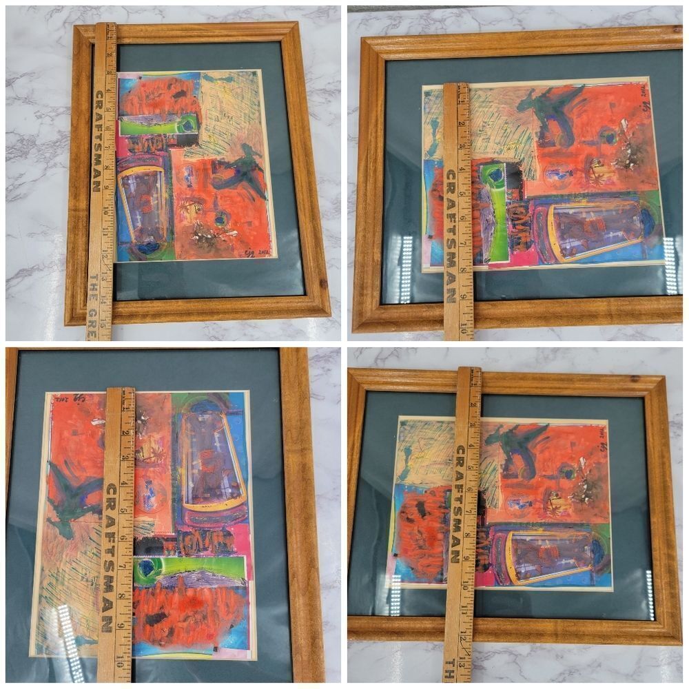 Abstract Mixed Media Collage Art Paint Pencil Drawing Original Signed Frame - Picture 14 of 14